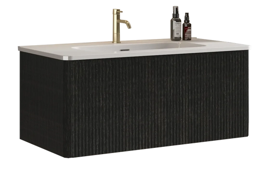 U058-Etna36W-308 Etna 36' Striped Brushed Black Oak Floating Bathroom Vanity with White Ceramic Sink, Bathroom Vanity for Modern Bathroom, Pre-assembled Default -DTYStore