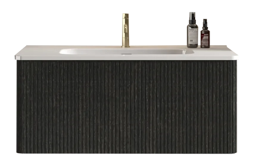 U058-Etna36W-308 Etna 36' Striped Brushed Black Oak Floating Bathroom Vanity with White Ceramic Sink, Bathroom Vanity for Modern Bathroom, Pre-assembled Default -DTYStore
