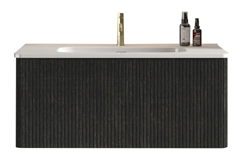 U058-Etna36W-308 Etna 36' Striped Brushed Black Oak Floating Bathroom Vanity with White Ceramic Sink, Bathroom Vanity for Modern Bathroom, Pre-assembled Default -DTYStore