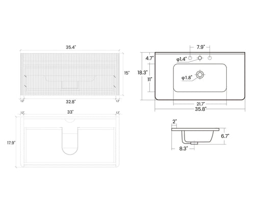 U058-Etna36W-308 Etna 36' Striped Brushed Black Oak Floating Bathroom Vanity with White Ceramic Sink, Bathroom Vanity for Modern Bathroom, Pre-assembled Default -DTYStore