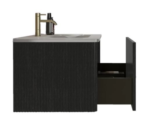 U058-Etna36W-308 Etna 36' Striped Brushed Black Oak Floating Bathroom Vanity with White Ceramic Sink, Bathroom Vanity for Modern Bathroom, Pre-assembled Default -DTYStore