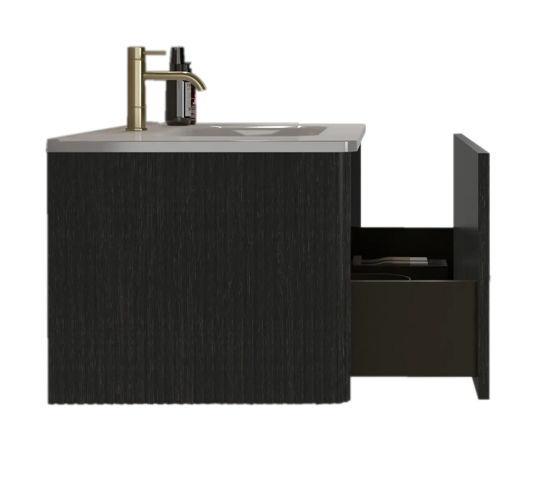U058-Etna36W-308 Etna 36' Striped Brushed Black Oak Floating Bathroom Vanity with White Ceramic Sink, Bathroom Vanity for Modern Bathroom, Pre-assembled Default -DTYStore