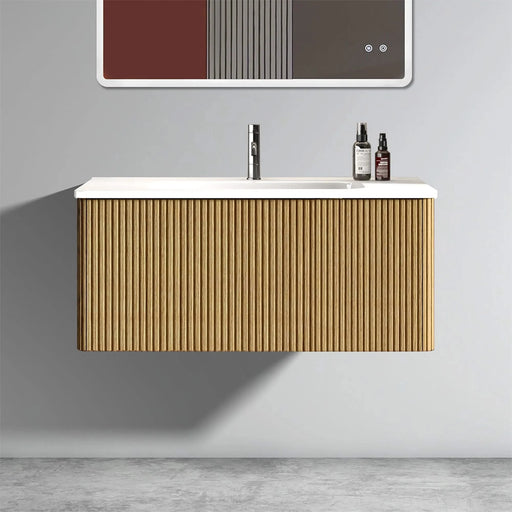 U088-Etna36W-306 Etna 36'Striped Natural Oak Bathroom Vanity with White Ceramic Sink, Wall Mounted Floating Bathroom Vanity for Modern Bathroom, One-Piece White Basin without Drain, Pre-assembled Default -DTYStore