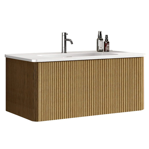 U088-Etna36W-306 Etna 36'Striped Natural Oak Bathroom Vanity with White Ceramic Sink, Wall Mounted Floating Bathroom Vanity for Modern Bathroom, One-Piece White Basin without Drain, Pre-assembled Default -DTYStore