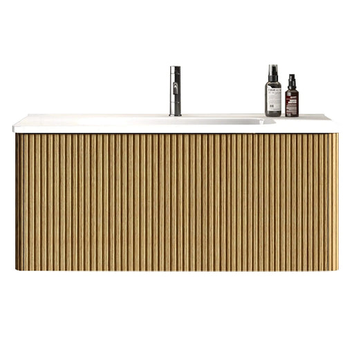U088-Etna36W-306 Etna 36'Striped Natural Oak Bathroom Vanity with White Ceramic Sink, Wall Mounted Floating Bathroom Vanity for Modern Bathroom, One-Piece White Basin without Drain, Pre-assembled Default -DTYStore