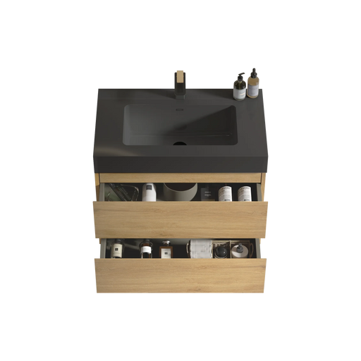 U091-Alice30W-106 Alice 30' Natural Oak Bathroom Vanity with Sink, Large Storage Wall Mounted Floating Bathroom Vanity for Modern Bathroom, One-Piece Black Sink Basin WITHOUT Drain, Pre-assembled Default -DTYStore