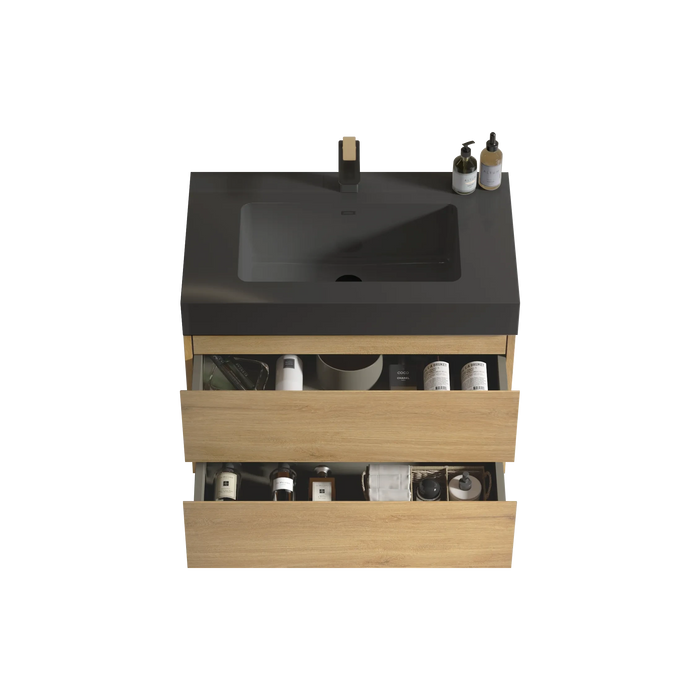 U091-Alice30W-106 Alice 30' Natural Oak Bathroom Vanity with Sink, Large Storage Wall Mounted Floating Bathroom Vanity for Modern Bathroom, One-Piece Black Sink Basin WITHOUT Drain, Pre-assembled Default -DTYStore