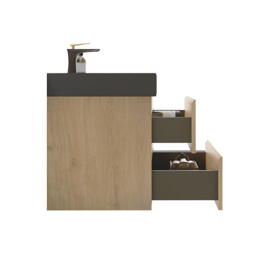 U091-Alice30W-106 Alice 30' Natural Oak Bathroom Vanity with Sink, Large Storage Wall Mounted Floating Bathroom Vanity for Modern Bathroom, One-Piece Black Sink Basin WITHOUT Drain, Pre-assembled Default -DTYStore