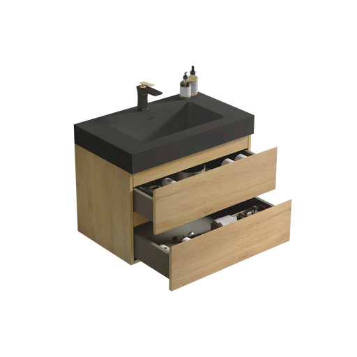 U091-Alice30W-106 Alice 30' Natural Oak Bathroom Vanity with Sink, Large Storage Wall Mounted Floating Bathroom Vanity for Modern Bathroom, One-Piece Black Sink Basin WITHOUT Drain, Pre-assembled Default -DTYStore