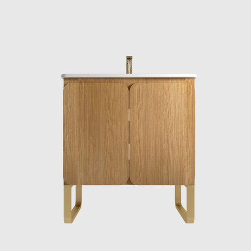 U093-Dalia30F-107 30' Freestanding & Wall Mounted Light Wood Bathroom Vanity with Ceramic Sink , Large Storage Vanity 2 Doors and Metal Support for Modern Bathrooms, KD Default -DTYStore