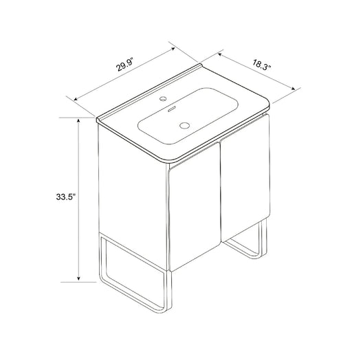 U093-Dalia30F-107 30' Freestanding & Wall Mounted Light Wood Bathroom Vanity with Ceramic Sink , Large Storage Vanity 2 Doors and Metal Support for Modern Bathrooms, KD Default -DTYStore