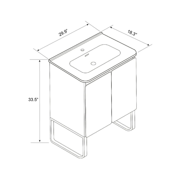 U093-Dalia30F-107 30' Freestanding & Wall Mounted Light Wood Bathroom Vanity with Ceramic Sink , Large Storage Vanity 2 Doors and Metal Support for Modern Bathrooms, KD Default -DTYStore