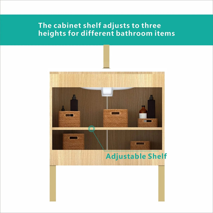 U093-Dalia30F-107 30' Freestanding & Wall Mounted Light Wood Bathroom Vanity with Ceramic Sink , Large Storage Vanity 2 Doors and Metal Support for Modern Bathrooms, KD Default -DTYStore