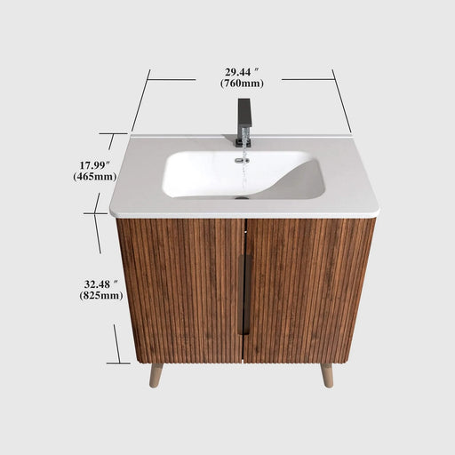 U094-Etna30F-305 Etna 30' Striped Walnut Bathroom Vanity with Sink, Freestanding & Wall Mounted Bathroom Cabinet Options for Modern Bathrooms, KD Default -DTYStore