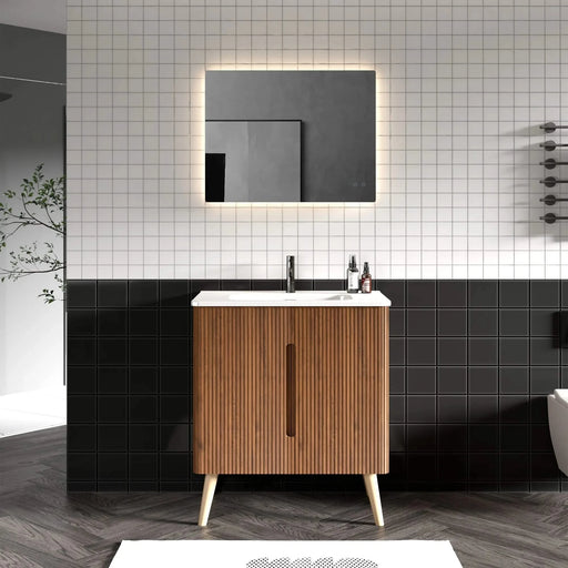 U094-Etna30F-305 Etna 30' Striped Walnut Bathroom Vanity with Sink, Freestanding & Wall Mounted Bathroom Cabinet Options for Modern Bathrooms, KD Default -DTYStore