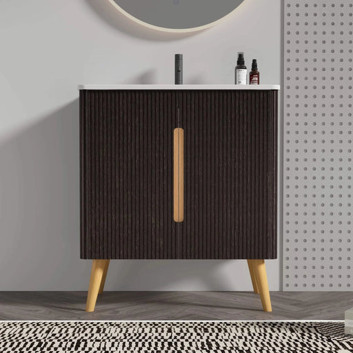 U136-ETNA30F-308 Etna 30' Brushed Black Oakt Bathroom Vanity with Sink, Freestanding & Wall Mounted Bathroom Cabinet Options for Modern Bathrooms, KD Default -DTYStore