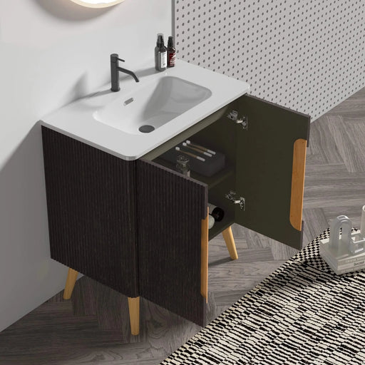 U136-ETNA30F-308 Etna 30' Brushed Black Oakt Bathroom Vanity with Sink, Freestanding & Wall Mounted Bathroom Cabinet Options for Modern Bathrooms, KD Default -DTYStore