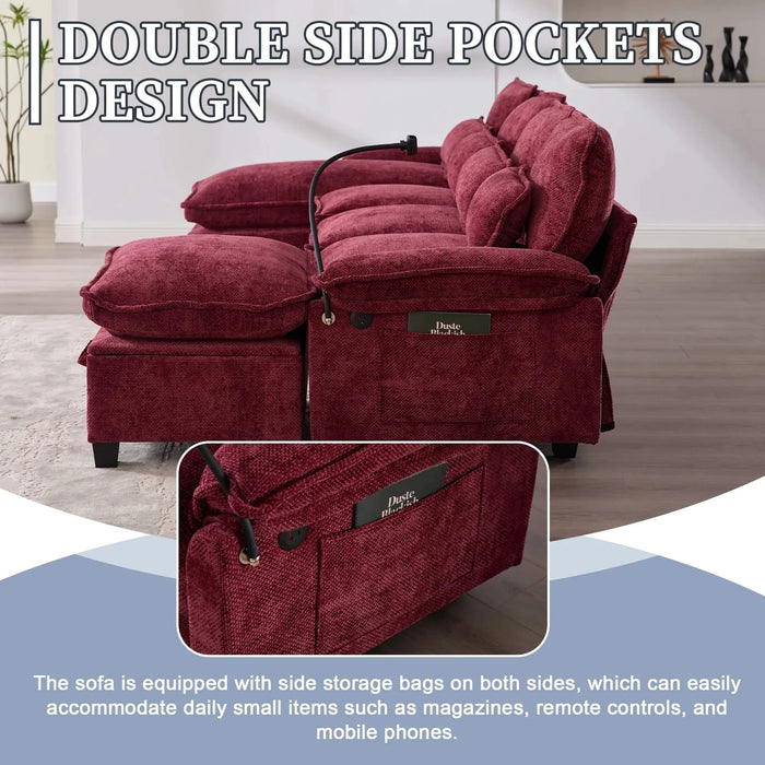 UNITED WE WIN 106' U Shape Sectional Sofa Cloud Couch for Living Room, Upholstery Comfy Modular Sofas, 4 Seat Chenille U-Shaped Sleeper Sofa with Chaise Lounge, Ottoman & Pillows Default -DTYStore