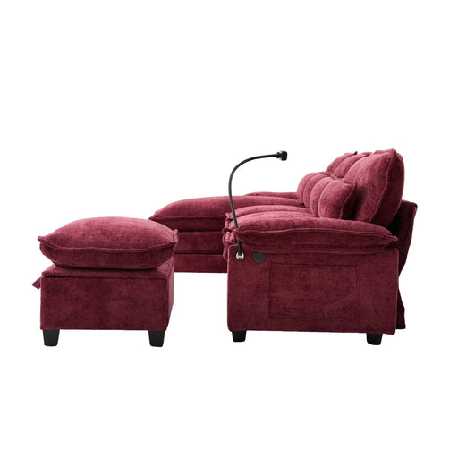 UNITED WE WIN 106' U Shape Sectional Sofa Cloud Couch for Living Room, Upholstery Comfy Modular Sofas, 4 Seat Chenille U-Shaped Sleeper Sofa with Chaise Lounge, Ottoman & Pillows Default -DTYStore