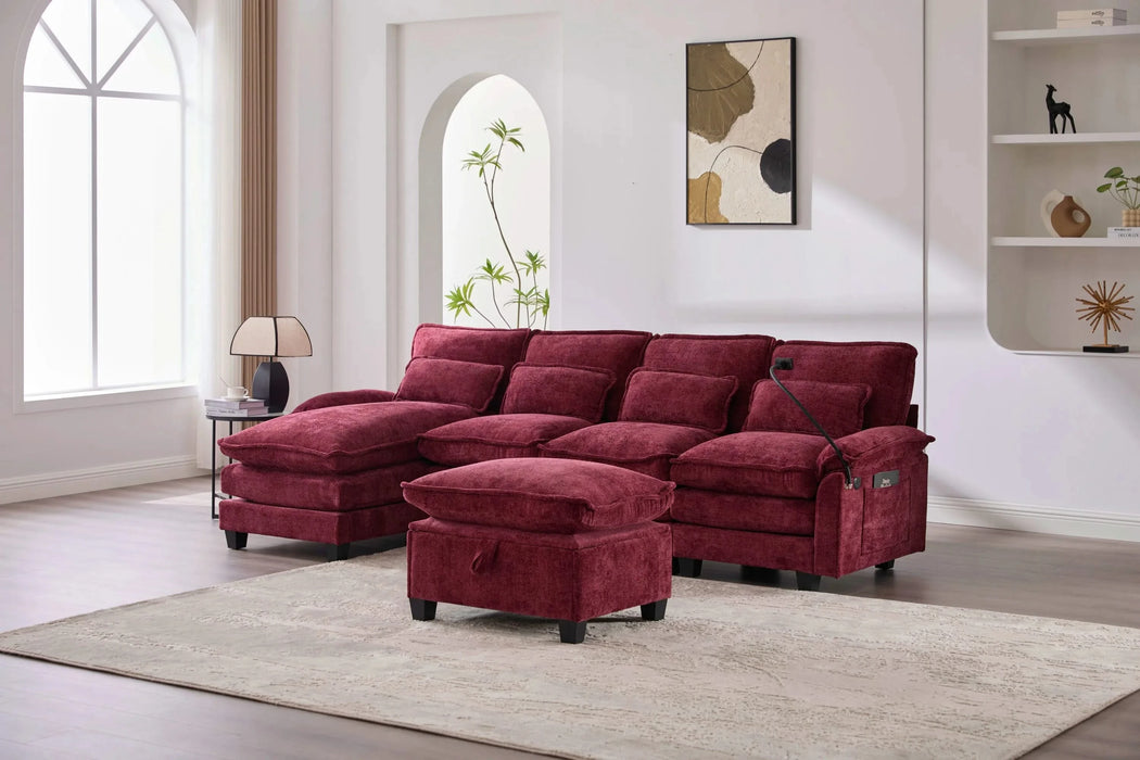 UNITED WE WIN 106' U Shape Sectional Sofa Cloud Couch for Living Room, Upholstery Comfy Modular Sofas, 4 Seat Chenille U-Shaped Sleeper Sofa with Chaise Lounge, Ottoman & Pillows Default -DTYStore