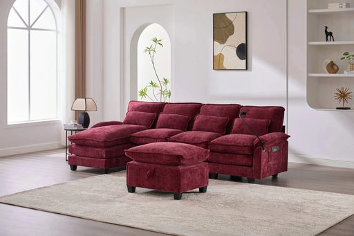 UNITED WE WIN 106' U Shape Sectional Sofa Cloud Couch for Living Room, Upholstery Comfy Modular Sofas, 4 Seat Chenille U-Shaped Sleeper Sofa with Chaise Lounge, Ottoman & Pillows Default -DTYStore