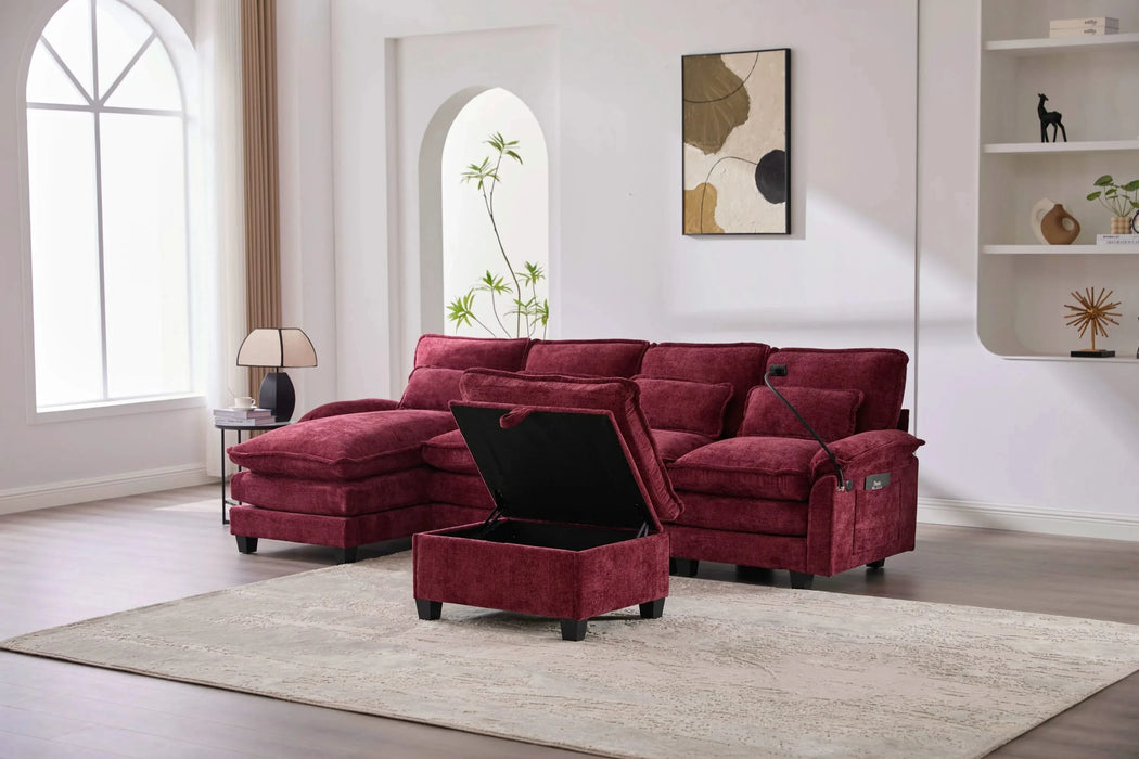 UNITED WE WIN 106' U Shape Sectional Sofa Cloud Couch for Living Room, Upholstery Comfy Modular Sofas, 4 Seat Chenille U-Shaped Sleeper Sofa with Chaise Lounge, Ottoman & Pillows Default -DTYStore