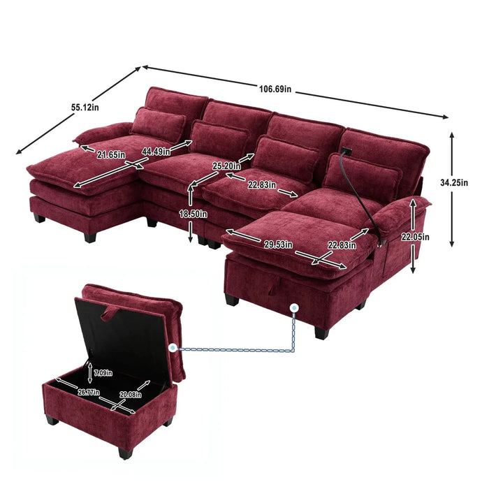 UNITED WE WIN 106' U Shape Sectional Sofa Cloud Couch for Living Room, Upholstery Comfy Modular Sofas, 4 Seat Chenille U-Shaped Sleeper Sofa with Chaise Lounge, Ottoman & Pillows Default -DTYStore