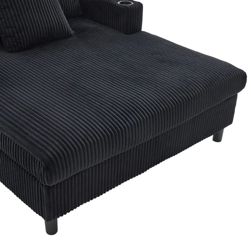 UNITED WE WIN Modern Corduroy Oversized Recliner Sofa with Deep Seat, 3 Pillows, USB Charging, RGB LED Light Strip, Cup Holder, Side Pocket - Suitable for Living Room and Bedroom Default -DTYStore