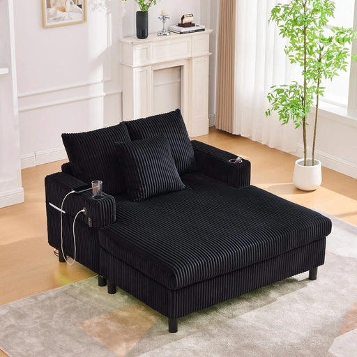 UNITED WE WIN Modern Corduroy Oversized Recliner Sofa with Deep Seat, 3 Pillows, USB Charging, RGB LED Light Strip, Cup Holder, Side Pocket - Suitable for Living Room and Bedroom Default -DTYStore