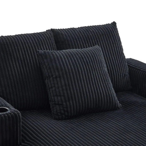 UNITED WE WIN Modern Corduroy Oversized Recliner Sofa with Deep Seat, 3 Pillows, USB Charging, RGB LED Light Strip, Cup Holder, Side Pocket - Suitable for Living Room and Bedroom Default -DTYStore