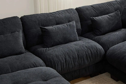 UNITED WE WIN Pelletized velvet U Shape Cloud Couch with 2 Ottomans,Free Combined 3 Seater Comfy Sofa with Bolster Armrest Pillows, sofa for Living Room Default -DTYStore