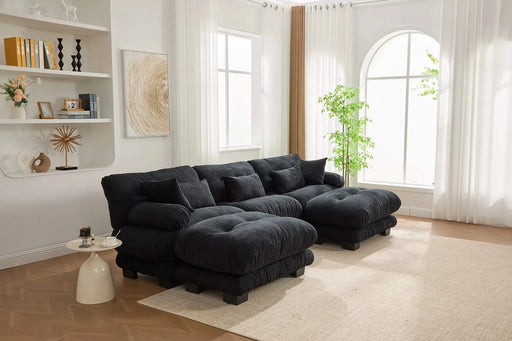 UNITED WE WIN Pelletized velvet U Shape Cloud Couch with 2 Ottomans,Free Combined 3 Seater Comfy Sofa with Bolster Armrest Pillows, sofa for Living Room Default -DTYStore