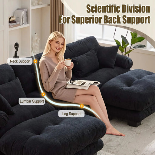 UNITED WE WIN Pelletized velvet U Shape Cloud Couch with 2 Ottomans,Free Combined 3 Seater Comfy Sofa with Bolster Armrest Pillows, sofa for Living Room Default -DTYStore