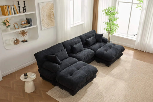 UNITED WE WIN Pelletized velvet U Shape Cloud Couch with 2 Ottomans,Free Combined 3 Seater Comfy Sofa with Bolster Armrest Pillows, sofa for Living Room Default -DTYStore