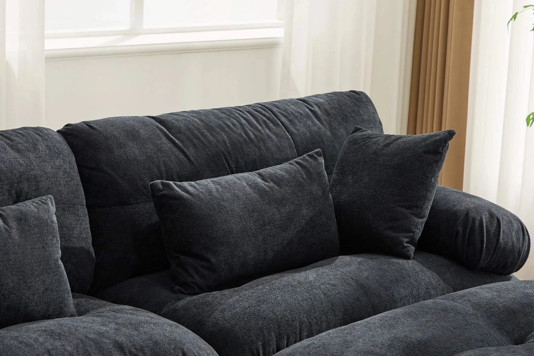 UNITED WE WIN Pelletized velvet U Shape Cloud Couch with 2 Ottomans,Free Combined 3 Seater Comfy Sofa with Bolster Armrest Pillows, sofa for Living Room Default -DTYStore