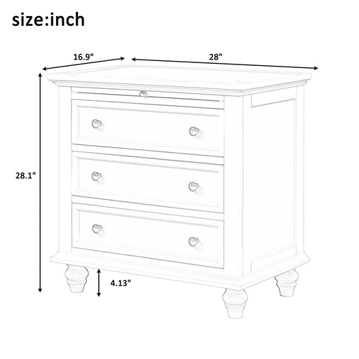 U_STYLE 28'' Painted Nightstand with pull-out tray, Fashion Bedside Cabinet with 3 Drawers, Minimalist Sofa Side Table with rubber legs and Metal handle for Bedroom Sofa Couch Office Default -DTYStore
