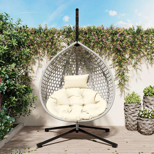 U_STYLE Sturdy Hammock Chair with Stand, Durable Hanging Egg Chair with Rattan Weaving ,Comfortable Indoor Outdoor Swing chairs with Soft Removable Cushion,Suitable for Balcony, Bedroom,or Garden Default -DTYStore