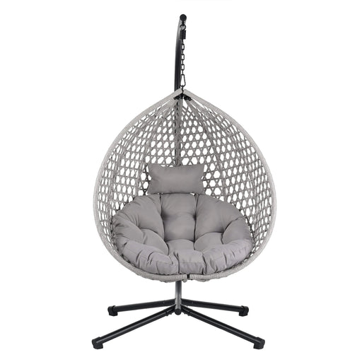 U_STYLE Sturdy Hammock Chair with Stand, Durable Hanging Egg Chair with Rattan Weaving ,Comfortable Indoor Outdoor Swing chairs with Soft Removable Cushion,Suitable for Balcony, Bedroom,or Garden Default -DTYStore