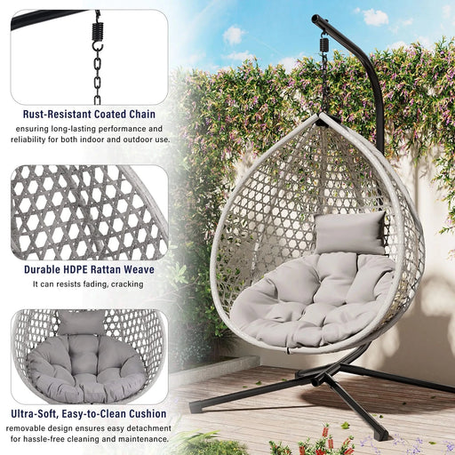 U_STYLE Sturdy Hammock Chair with Stand, Durable Hanging Egg Chair with Rattan Weaving ,Comfortable Indoor Outdoor Swing chairs with Soft Removable Cushion,Suitable for Balcony, Bedroom,or Garden Default -DTYStore