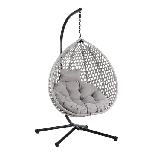 U_STYLE Sturdy Hammock Chair with Stand, Durable Hanging Egg Chair with Rattan Weaving ,Comfortable Indoor Outdoor Swing chairs with Soft Removable Cushion,Suitable for Balcony, Bedroom,or Garden Default -DTYStore