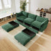 U Shape 3 Seater Deep Seat Sofa Couch with Ottomans,3-Seat Sofa with with 2 Movable Ottomans, Oversized Modular Sectional Sofa with Storage Pull out Drawer Under Each Seat,Chenille Green -DTYStore
