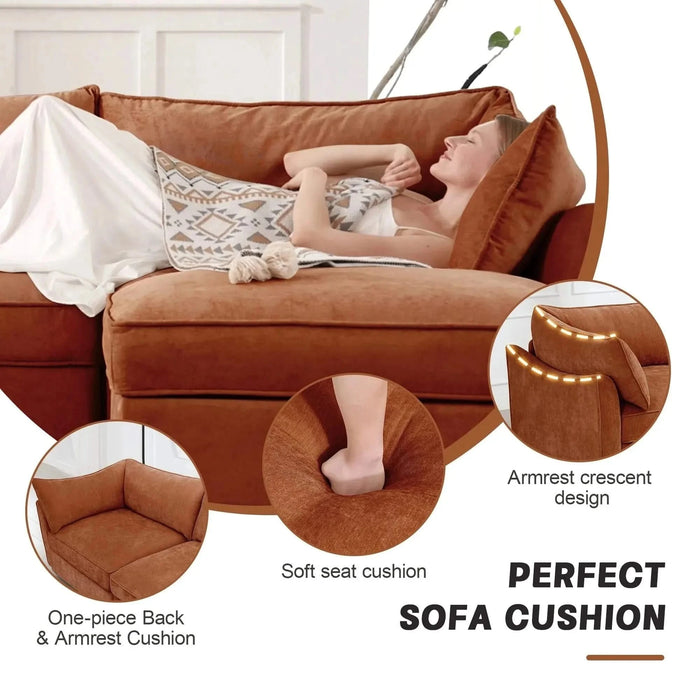 U Shape 3 Seater Deep Seat Sofa Couch with Ottomans,3-Seat Sofa with with 2 Movable Ottomans, Oversized Modular Sectional Sofa with Storage Pull out Drawer Under Each Seat,Chenille Orange -DTYStore