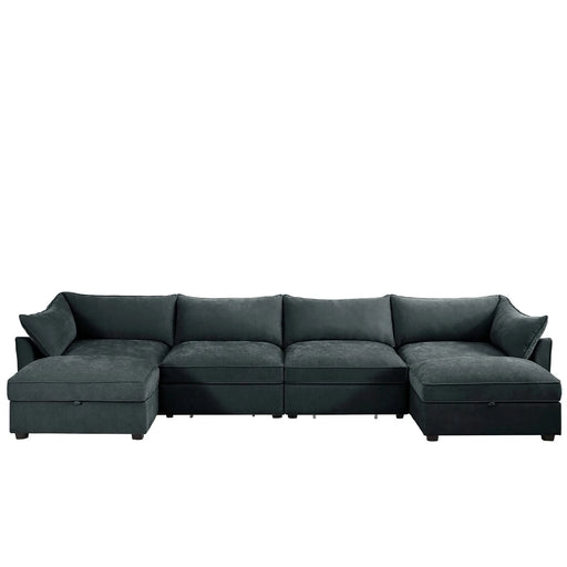 U Shape 4 Seater Deep Seat Sofa Couch with Ottomans,4-Seat Sofa with with 2 Movable Ottomans,, Oversized Modular Sectional Sofa with 6 Seats and Storage Pull out Drawer Under Each Seat,Chenille Gray -DTYStore