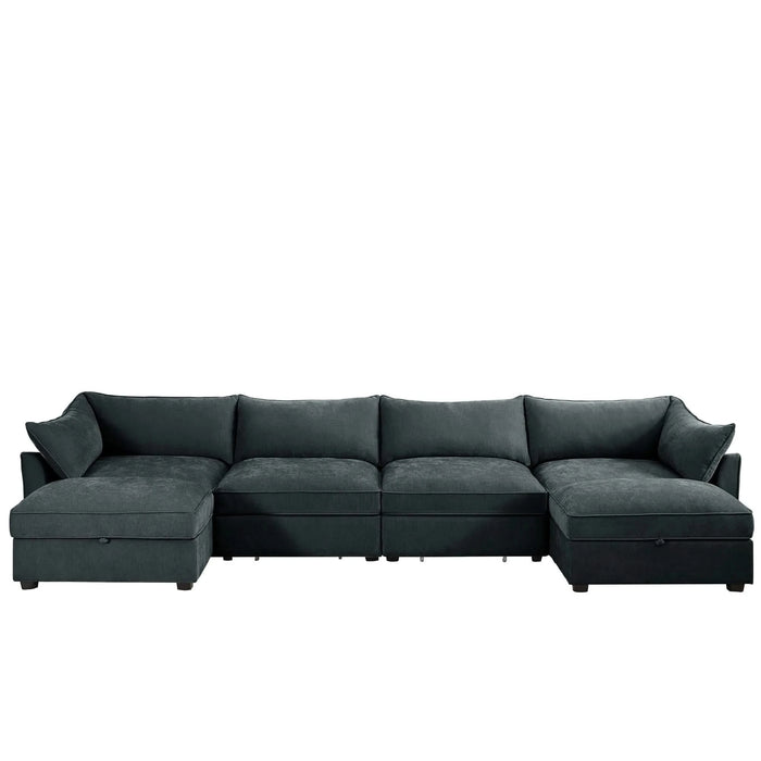 U Shape 4 Seater Deep Seat Sofa Couch with Ottomans,4-Seat Sofa with with 2 Movable Ottomans,, Oversized Modular Sectional Sofa with 6 Seats and Storage Pull out Drawer Under Each Seat,Chenille Gray -DTYStore