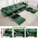 U Shape 4 Seater Deep Seat Sofa Couch with Ottomans,4-Seat Sofa with with 2 Movable Ottomans,, Oversized Modular Sectional Sofa with 6 Seats and Storage Pull out Drawer Under Each Seat,Chenille Green -DTYStore