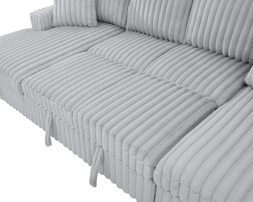 U Shaped Sleeper Sofa, 122 inch Overisze - 2 in 1 Pull Out Bed, Sectional Sleeper Sofa with Double Storage Chaise for Living Room, Rabbit plush Corduroy Fabric Couch, Grey Default -DTYStore
