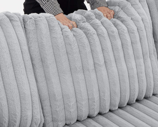 U Shaped Sleeper Sofa, 122 inch Overisze - 2 in 1 Pull Out Bed, Sectional Sleeper Sofa with Double Storage Chaise for Living Room, Rabbit plush Corduroy Fabric Couch, Grey Default -DTYStore