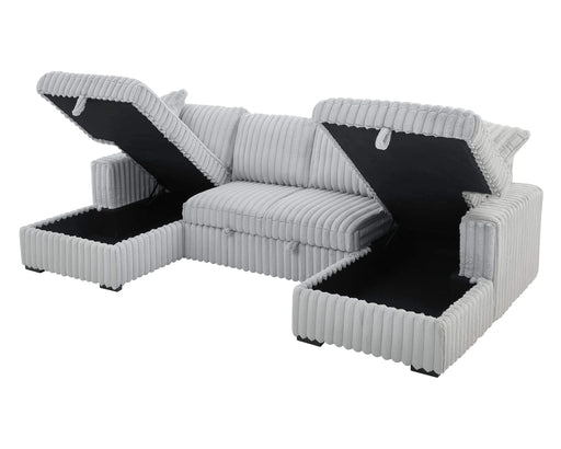 U Shaped Sleeper Sofa, 122 inch Overisze - 2 in 1 Pull Out Bed, Sectional Sleeper Sofa with Double Storage Chaise for Living Room, Rabbit plush Corduroy Fabric Couch, Grey Default -DTYStore