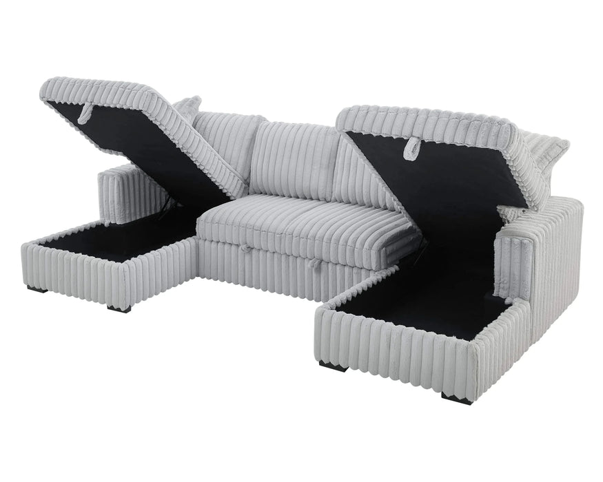 U Shaped Sleeper Sofa, 122 inch Overisze - 2 in 1 Pull Out Bed, Sectional Sleeper Sofa with Double Storage Chaise for Living Room, Rabbit plush Corduroy Fabric Couch, Grey Default -DTYStore