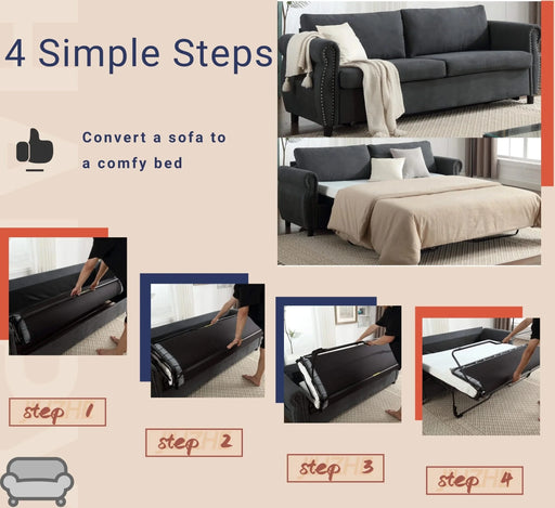 U_Style 80.7'' 2-in-1 Sofa Bed Sleeper with Large Mattress(63''*70.9*3.3 inch), for Living Room Spaces Bedroom Default -DTYStore